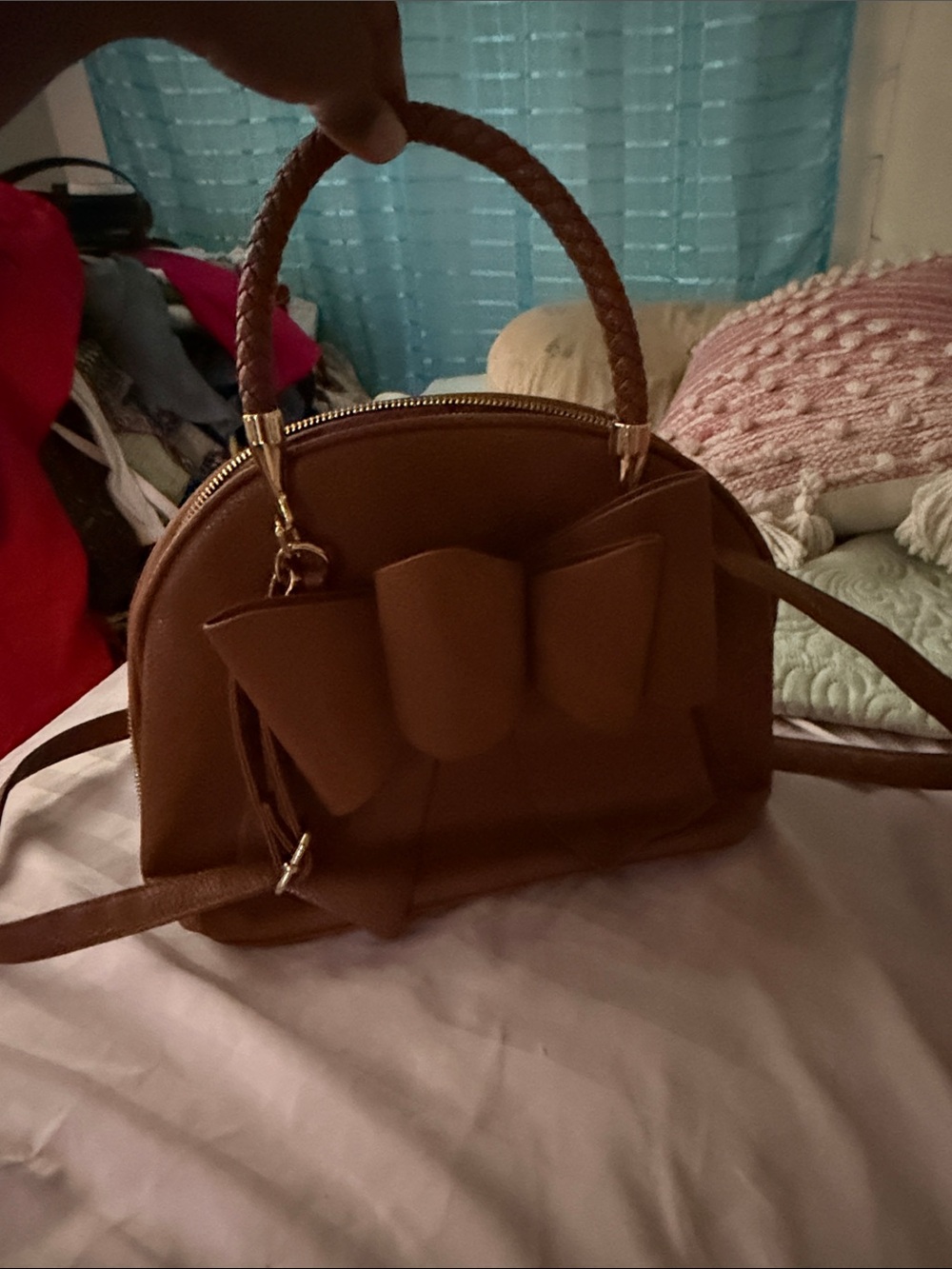 Women's Brown Bow Accent Dome Satchel Handbag